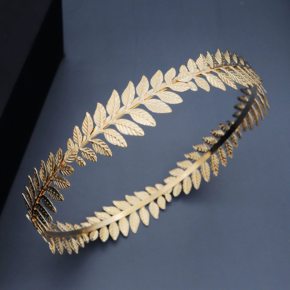 Women's Baroque Retro Round Metal Hair Band With Golden Olive Leaf Crown Design Electroplated Bridal Wedding Headwear
