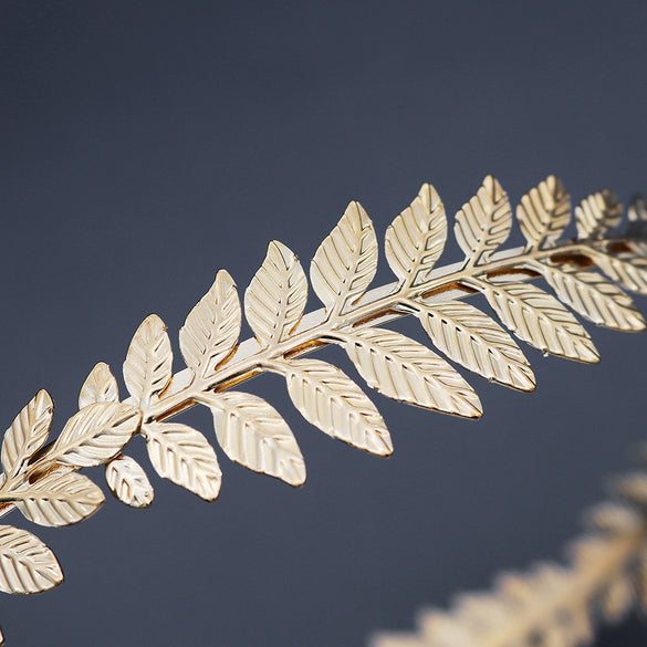 Women's Baroque Retro Round Metal Hair Band With Golden Olive Leaf Crown Design Electroplated Bridal Wedding Headwear