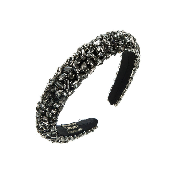 Women's Baroque Style Cloth Headband With Diamond Embellishment Hand Stitched Retro Light Luxury Hair Accessory