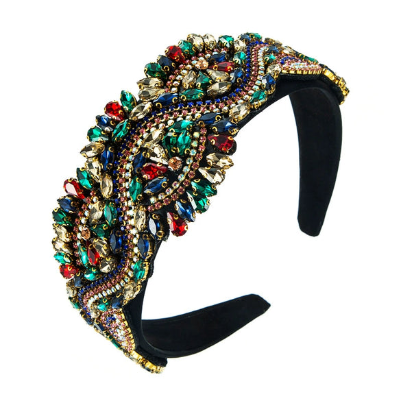 Women's Baroque Style Crystal Embellished Headband With Exaggerated Wide Statement Design Luxury Cloth Hair Accessory