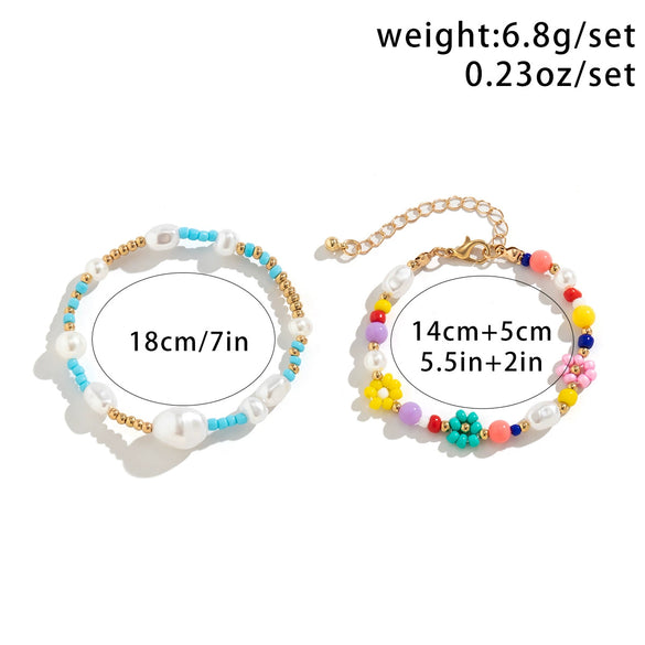 Women's Baroque Style Handknitted Bracelet With Rice Beads And Imitation Pearls And Flower Pattern