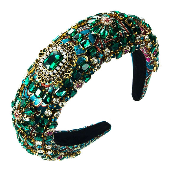 Women's Baroqueinspired Embellished Cloth Hair Hoop Headband With Diamond Details Thickened Sponge Padding And Embroidered Design