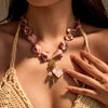 Women's Beach Style Pink Shell Beaded Stainless Steel Conch Pearl Pendant Clavicle Chain With Electroplating