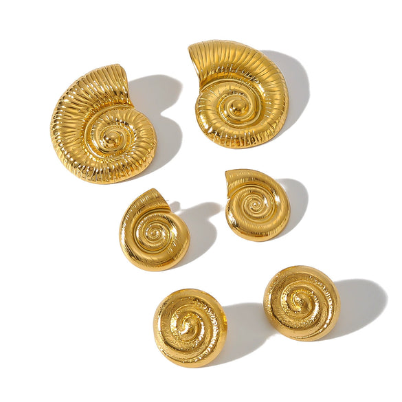 Women's Beach Wind Marine Series Conch Geometric Stainless Steel 18K Gold Plated Earrings With Furnace Vacuum Plating