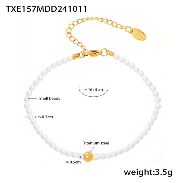 Women's Bead And Titanium Steel Pendant Necklace Bracelet Set With Small Ball Shape And Electroplating Treatment
