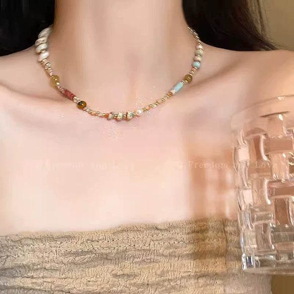 Women's Beaded Alloy Necklace With Geometric Pattern And Electroplating Treatment