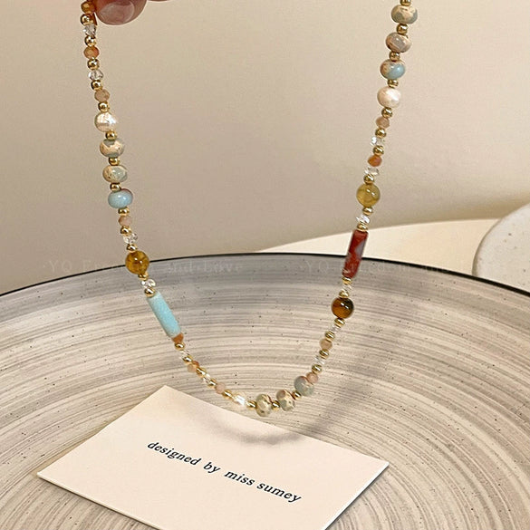 Women's Beaded Alloy Necklace With Geometric Pattern And Electroplating Treatment