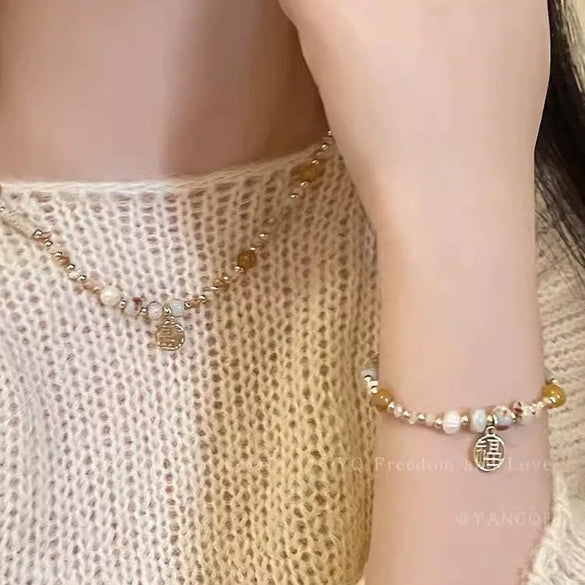 Women's Beaded Alloy Necklace With Geometric Pattern And Electroplating Treatment