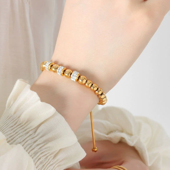 Women's Beaded Bracelet Titanium Steel Geometric Rhinestone Diamondembedded Electroplated