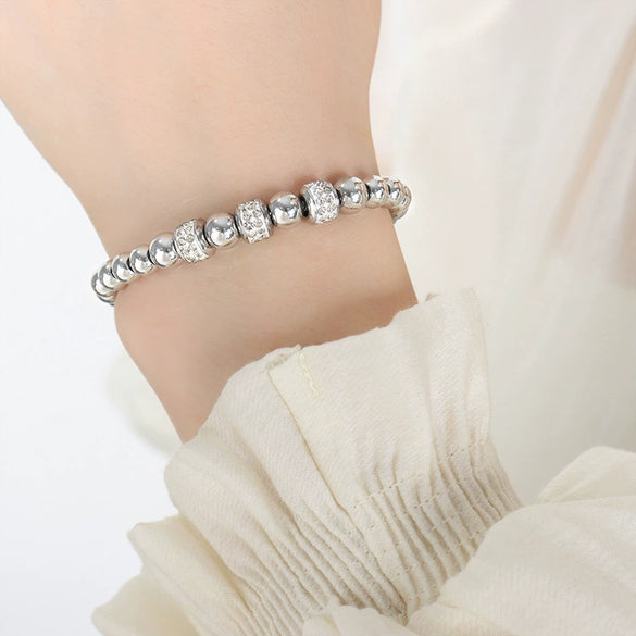 Women's Beaded Bracelet Titanium Steel Geometric Rhinestone Diamondembedded Electroplated