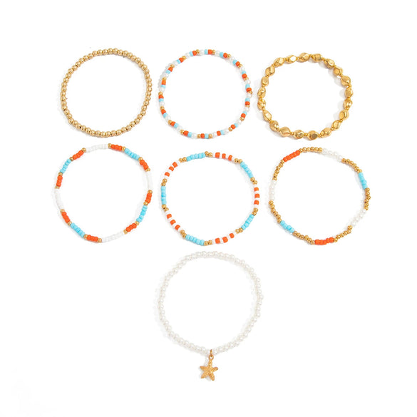 Women's Beaded Elastic Bracelet With Starfish Pendant And Imitation Pearls Geometric Alloy Jewelry In Instagram Style