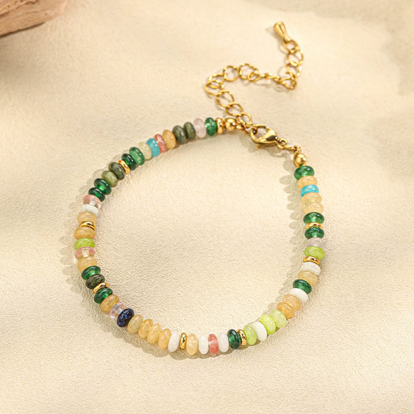 Women's Beaded Geometric Handmade Necklace With Natural Stone Pendant