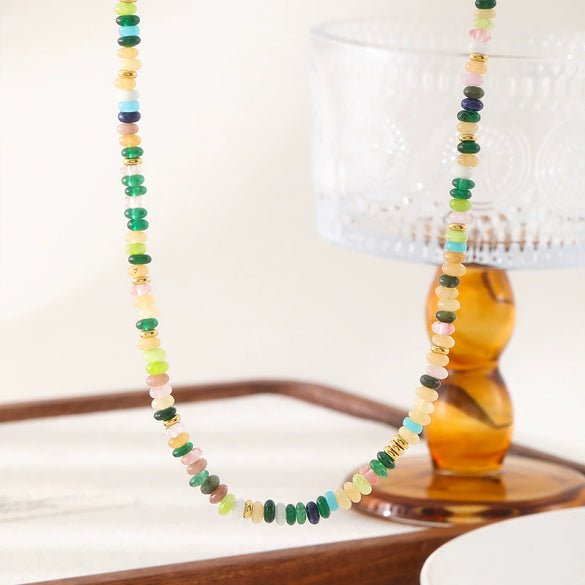 Women's Beaded Geometric Handmade Necklace With Natural Stone Pendant