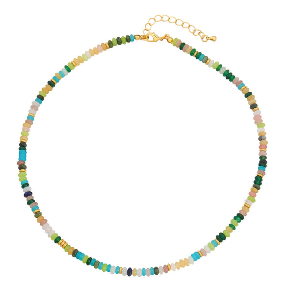 Women's Beaded Geometric Handmade Necklace With Natural Stone Pendant