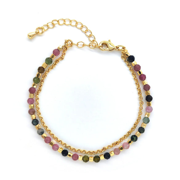 Women's Beaded Natural Tourmaline Stone Handwoven Geometric Multilayer Bracelet