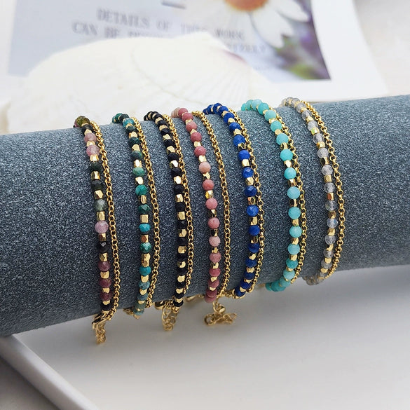 Women's Beaded Natural Tourmaline Stone Handwoven Geometric Multilayer Bracelet