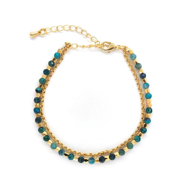Women's Beaded Natural Tourmaline Stone Handwoven Geometric Multilayer Bracelet