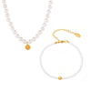 Women's Beaded Necklace Bracelet With 316L Stainless Steel Pendant In Baroque Style And Electroplating Treatment