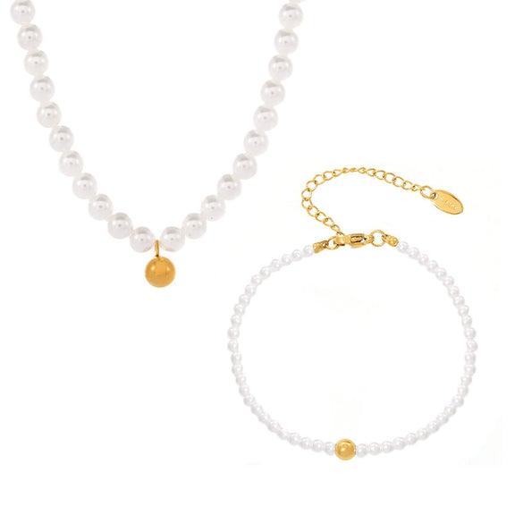 Women's Beaded Necklace Bracelet With 316L Stainless Steel Pendant In Baroque Style And Electroplating Treatment