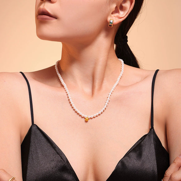 Women's Beaded Necklace Bracelet With 316L Stainless Steel Pendant In Baroque Style And Electroplating Treatment