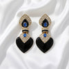 Women's Black Heartshaped Alloy Earrings With Geometric Design Electroplated Finish And 925 Silver Ear Posts