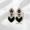 Women's Black Heartshaped Alloy Earrings With Geometric Design Electroplated Finish And 925 Silver Ear Posts