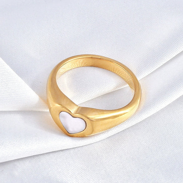 Women's Black Heartshaped Titanium Steel Epoxy Accessories Ring With Geometric Pattern And Electroplating Treatment