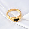 Women's Black Heartshaped Titanium Steel Epoxy Accessories Ring With Geometric Pattern And Electroplating Treatment