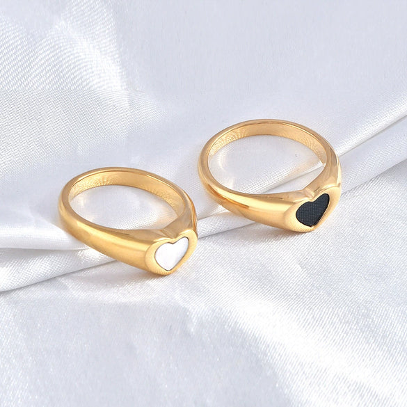Women's Black Heartshaped Titanium Steel Epoxy Accessories Ring With Geometric Pattern And Electroplating Treatment
