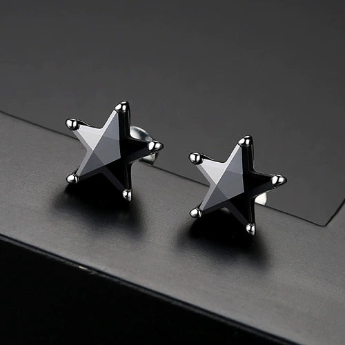 Women's Black Star Shaped Copper Earrings With Zircon Accents Electroplated Geometric Fashion Jewelry For Wholesale