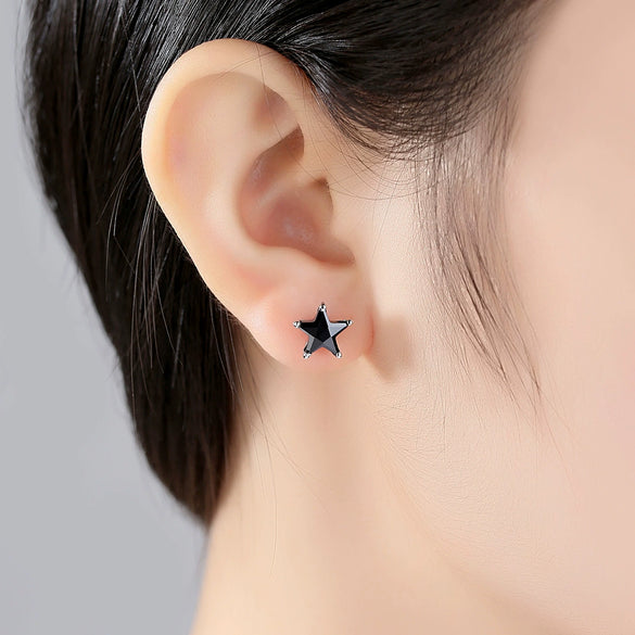 Women's Black Star Shaped Copper Earrings With Zircon Accents Electroplated Geometric Fashion Jewelry For Wholesale