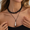Women's Black Waxed Rope Necklace With Glossy Geometric Teardrop Alloy Pendant Minimalist Handmade Jewelry