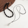 Women's Black Waxed Rope Necklace With Glossy Geometric Teardrop Alloy Pendant Minimalist Handmade Jewelry