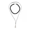 Women's Black Waxed Rope Necklace With Glossy Geometric Teardrop Alloy Pendant Minimalist Handmade Jewelry