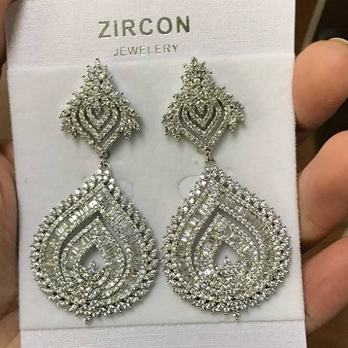 Women's Black Zircon Crystal Copper Geometric Earrings With Electroplated Finish Fashion Statement Jewelry