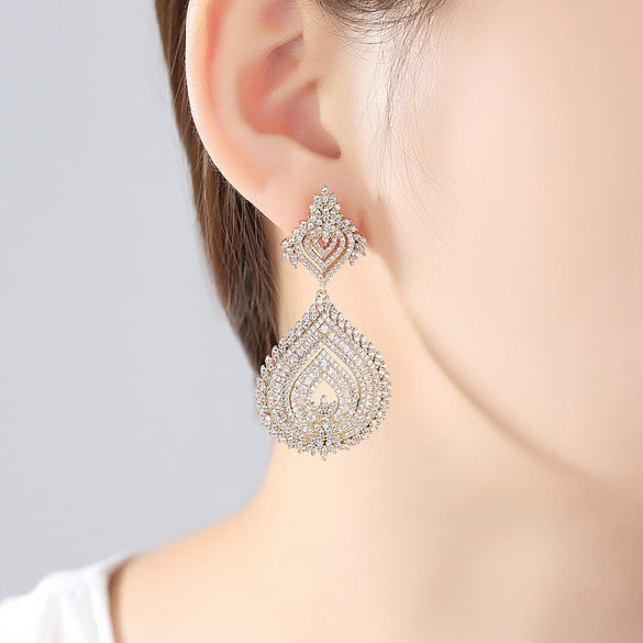 Women's Black Zircon Crystal Copper Geometric Earrings With Electroplated Finish Fashion Statement Jewelry