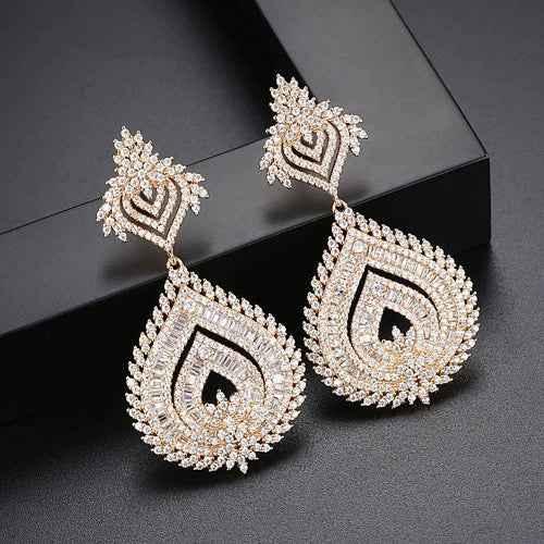 Women's Black Zircon Crystal Copper Geometric Earrings With Electroplated Finish Fashion Statement Jewelry