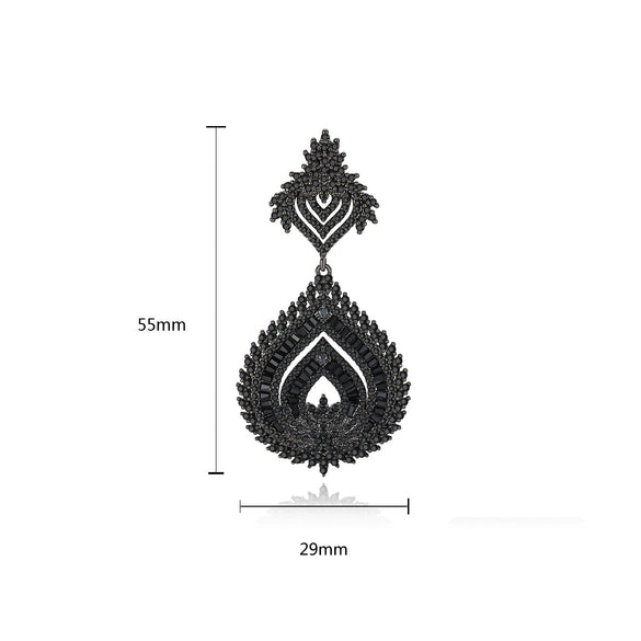 Women's Black Zircon Crystal Copper Geometric Earrings With Electroplated Finish Fashion Statement Jewelry