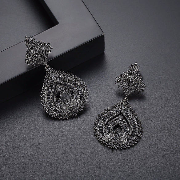Women's Black Zircon Crystal Copper Geometric Earrings With Electroplated Finish Fashion Statement Jewelry