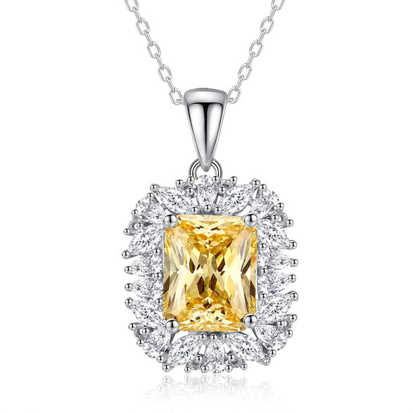 Women's Blue Gem Pendant Rectangular S925 Sterling Silver Light Luxury Geometric Diamond Design Necklace With Cross Chain