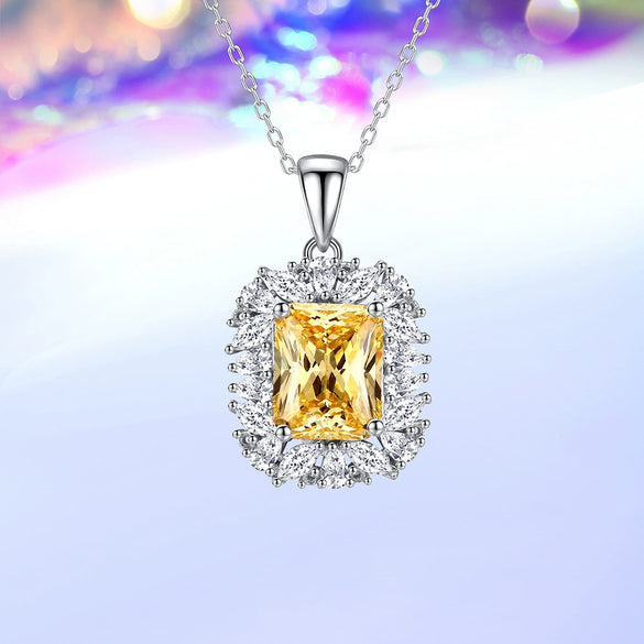 Women's Blue Gem Pendant Rectangular S925 Sterling Silver Light Luxury Geometric Diamond Design Necklace With Cross Chain
