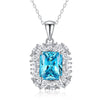 Women's Blue Gem Pendant Rectangular S925 Sterling Silver Light Luxury Geometric Diamond Design Necklace With Cross Chain