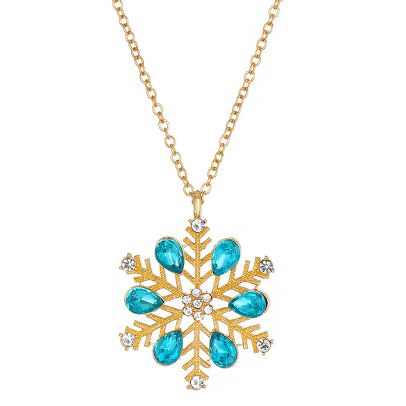 Women's Blue Zircon Snowflake Necklace With Geometric Alloy Pendant And Delicate Chain Jewelry
