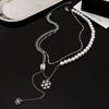 Women's Blue Zircon Snowflake Necklace With Geometric Alloy Pendant And Delicate Chain Jewelry