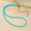 Women's Bohemian Casual Collarbone Necklace With Mixed Colorful Rice Beads And Glass Pendant Stainless Steel Handmade Geometric Style O Chain