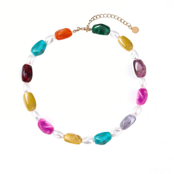 Women's Bohemian Colorful Resin Beaded Heart Shaped Choker Necklace With Electroplated Casual Fashion Jewelry