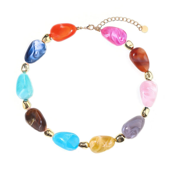 Women's Bohemian Colorful Resin Beaded Heart Shaped Choker Necklace With Electroplated Casual Fashion Jewelry