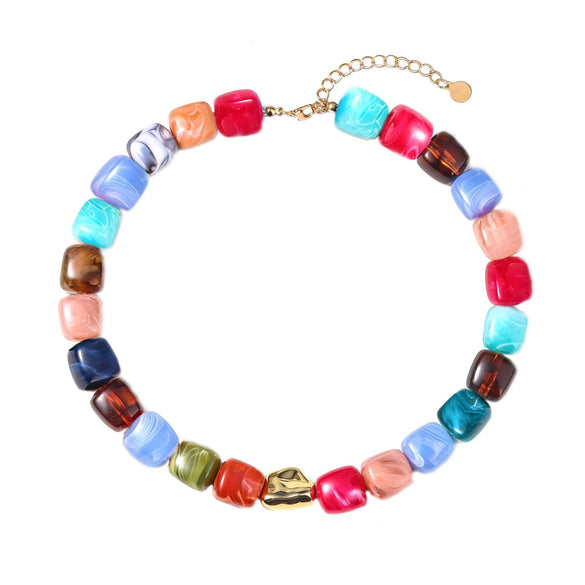 Women's Bohemian Colorful Resin Beaded Heart Shaped Choker Necklace With Electroplated Casual Fashion Jewelry