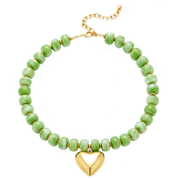 Women's Bohemian Colorful Resin Beaded Heart Shaped Choker Necklace With Electroplated Casual Fashion Jewelry