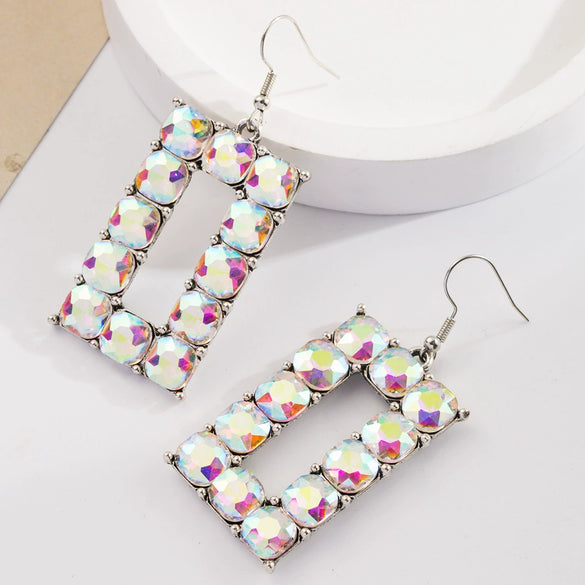 Women's Bohemian Exaggerated Alloy Earrings Inlaid With Colored Diamond And Pearl Turquoise